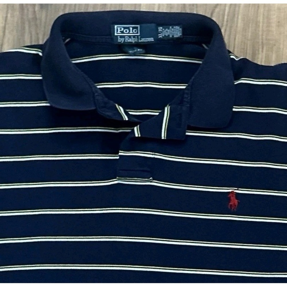 Vtg Polo Ralph Lauren Mens Shirt XL (Fits Large) Short Sleeve Blue Stripe Golf - Picture 2 of 8